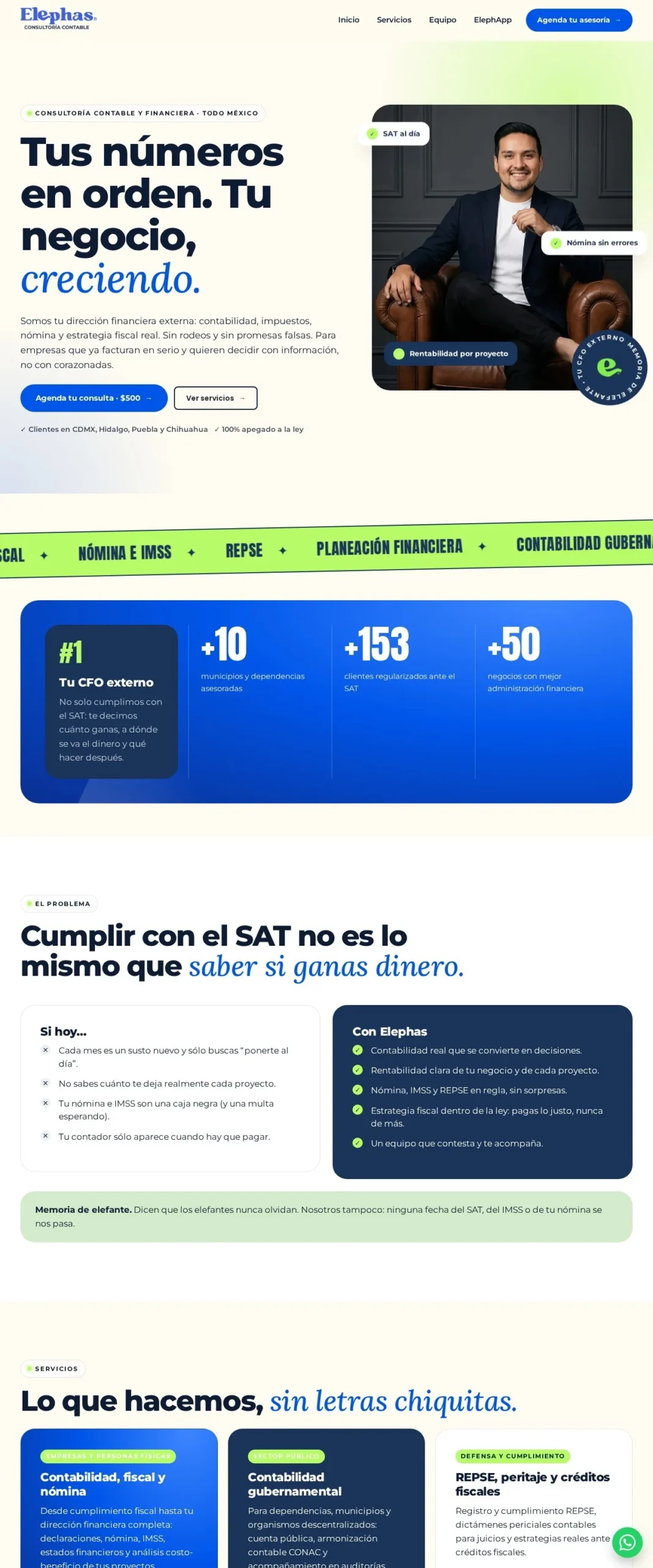 Sitio web de Elephas Consultoría Contable diseñado por Melocotón, versión escritorio