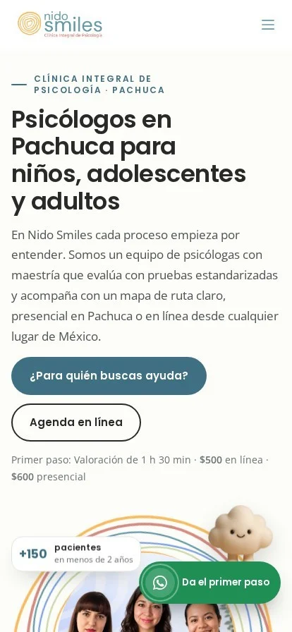 Sitio web de Nido Smiles en celular, diseñado por Melocotón