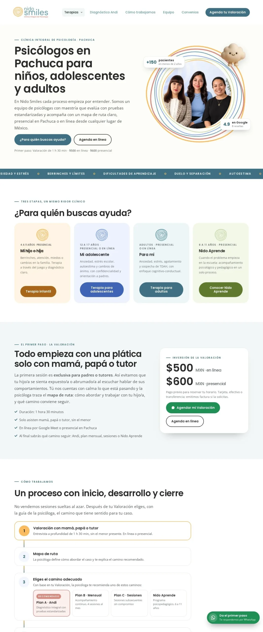Sitio web de Nido Smiles diseñado por Melocotón, versión escritorio