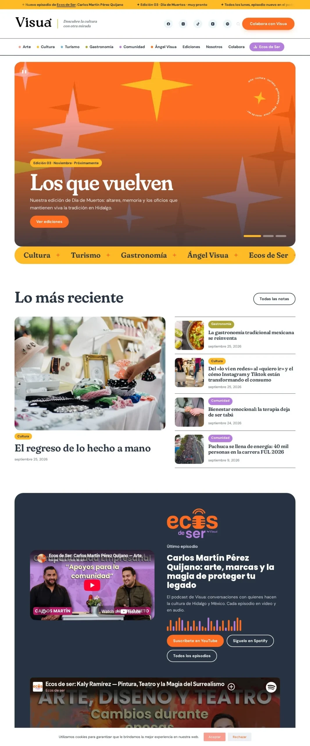 Sitio web de Revista Visua diseñado por Melocotón, versión escritorio